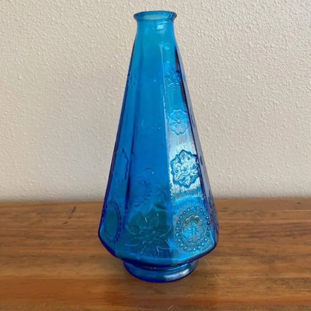 Vintage Wheaton Bottle Blue Glass Christmas Tree Bottle 9 1/2